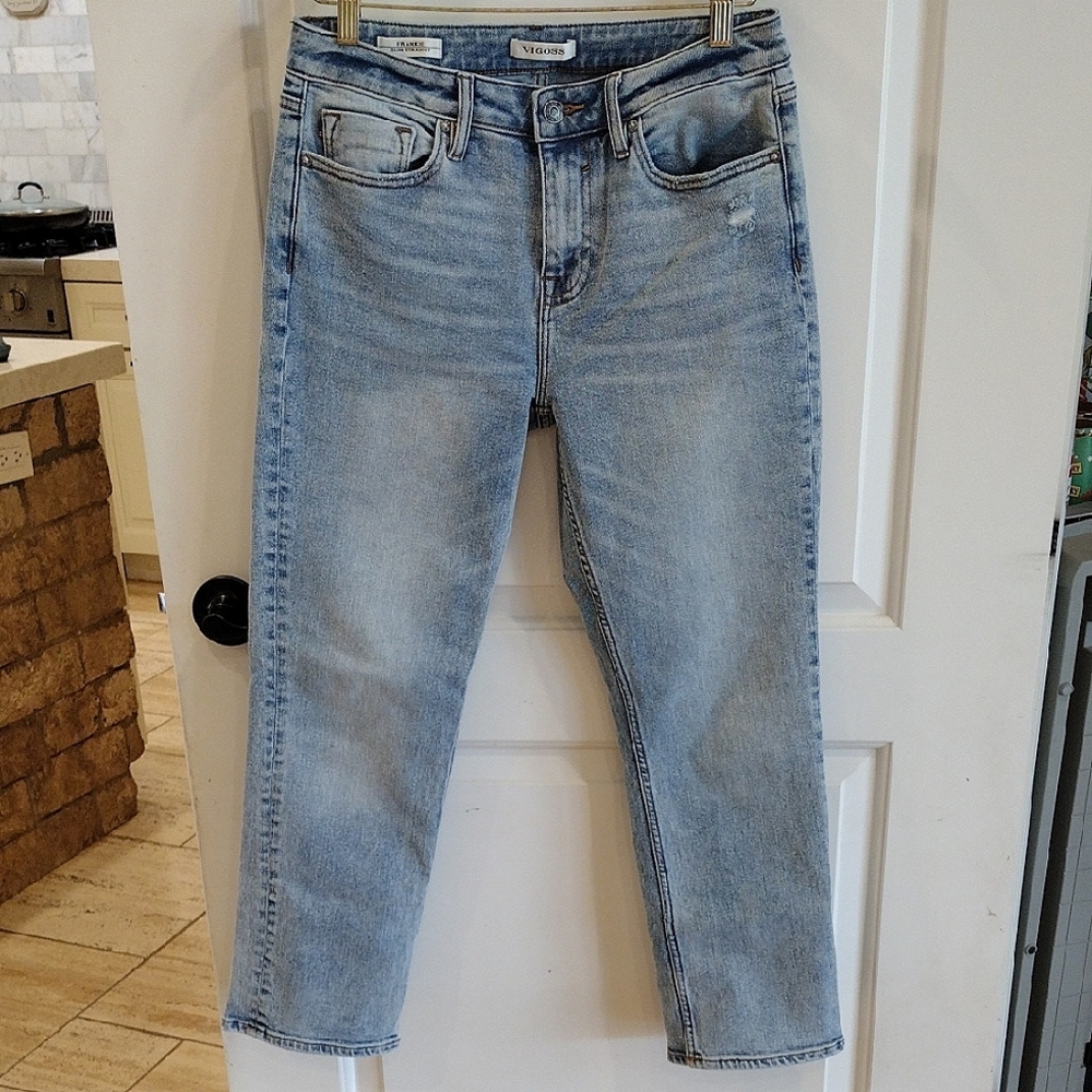 Vigoss Frankie Slim Straight Light Wash Jeans Size 28 Very Slight Distress